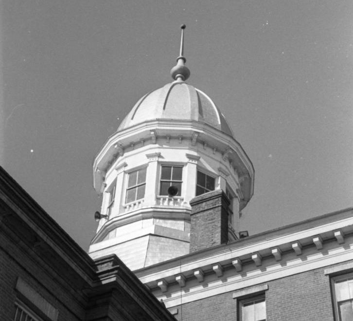 Black and white image of the cupola of the Babcock building.