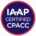 Blue circular badge with red trim that reads IAAP Certified CPACC
